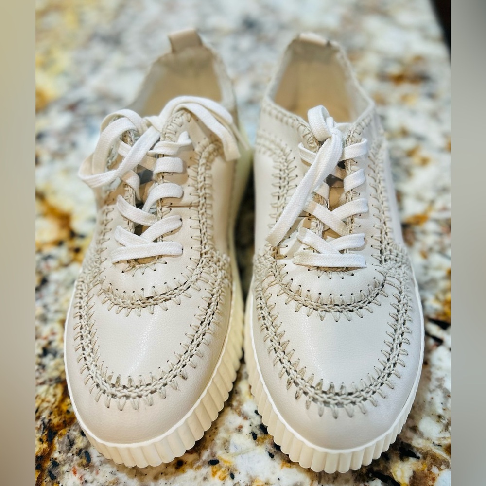 Arula Ivory Woven Lace-Up Platform Sneakers Espadrille Whipstitch Size 9.5 Boho